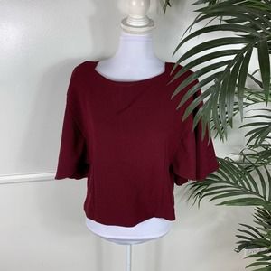 Eri + Ali Burgundy Flutter Top Womens Medium